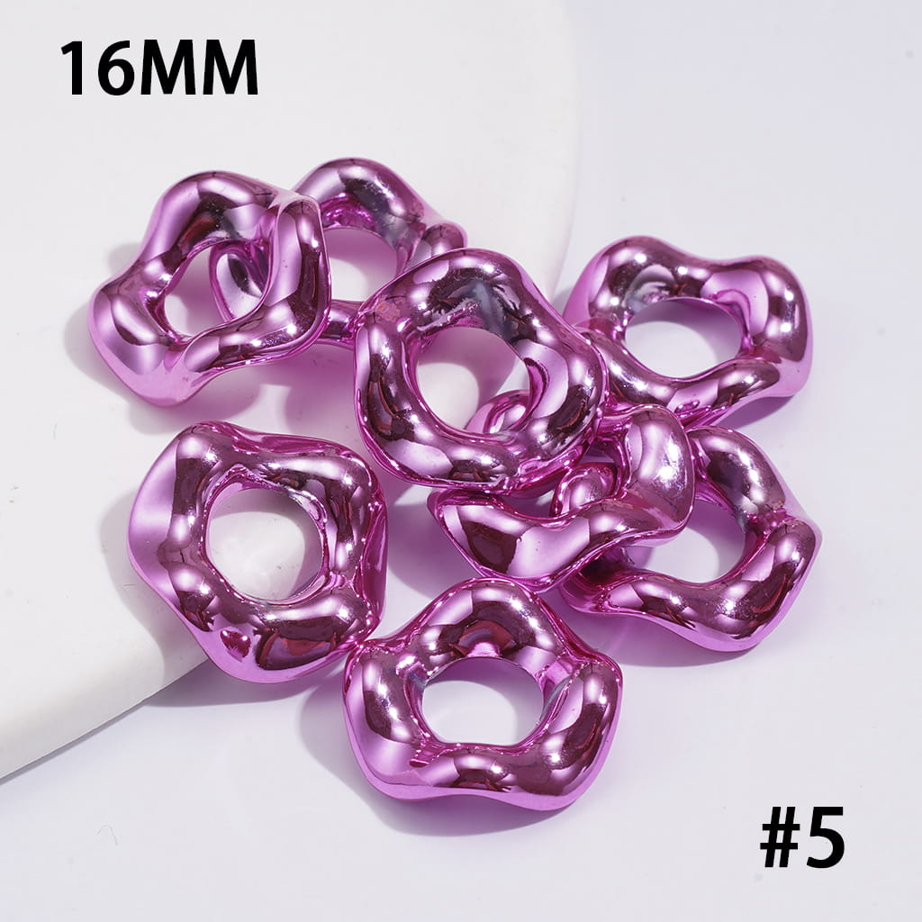 Glossy Metallic Wave-edged Hollow Design Acrylic Spacer Beads, 16MM, Multi-Color (The Hole Diameter is Around 6.5MM)
