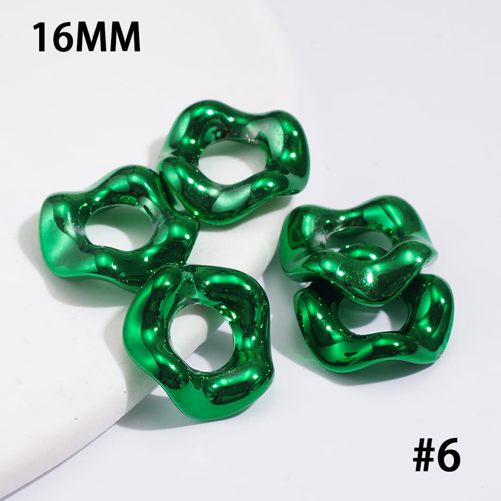 Glossy Metallic Wave-edged Hollow Design Acrylic Spacer Beads, 16MM, Multi-Color (The Hole Diameter is Around 6.5MM)