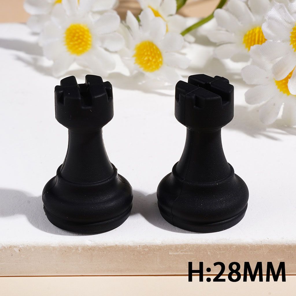 3D Classic Black Chess Piece King, Queen & More Silicone Focal Beads, Random Mix