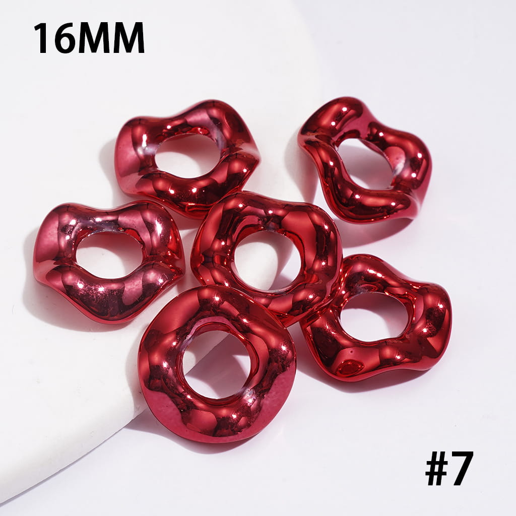 Glossy Metallic Wave-edged Hollow Design Acrylic Spacer Beads, 16MM, Multi-Color (The Hole Diameter is Around 6.5MM)