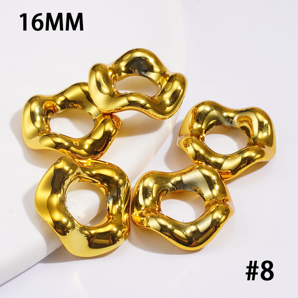 Glossy Metallic Wave-edged Hollow Design Acrylic Spacer Beads, 16MM, Multi-Color (The Hole Diameter is Around 6.5MM)