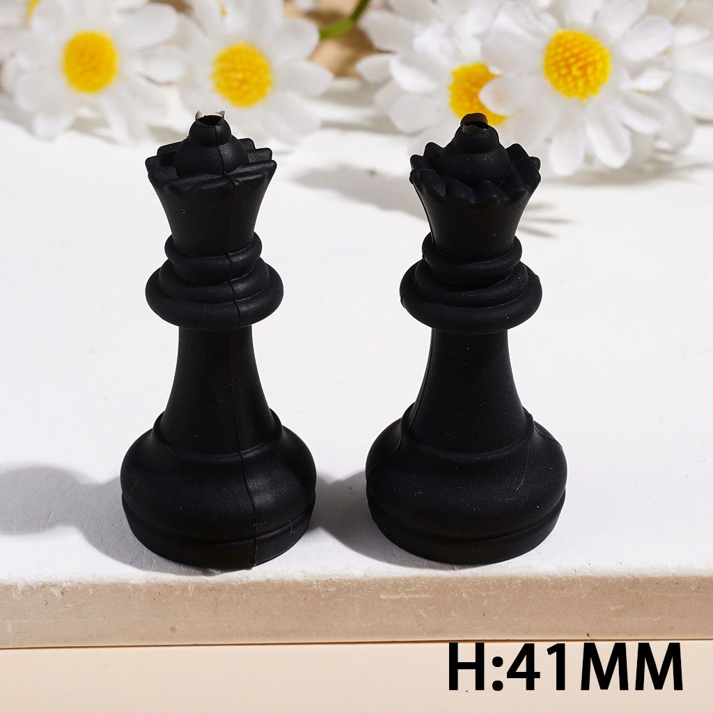3D Classic Black Chess Piece King, Queen & More Silicone Focal Beads, Random Mix
