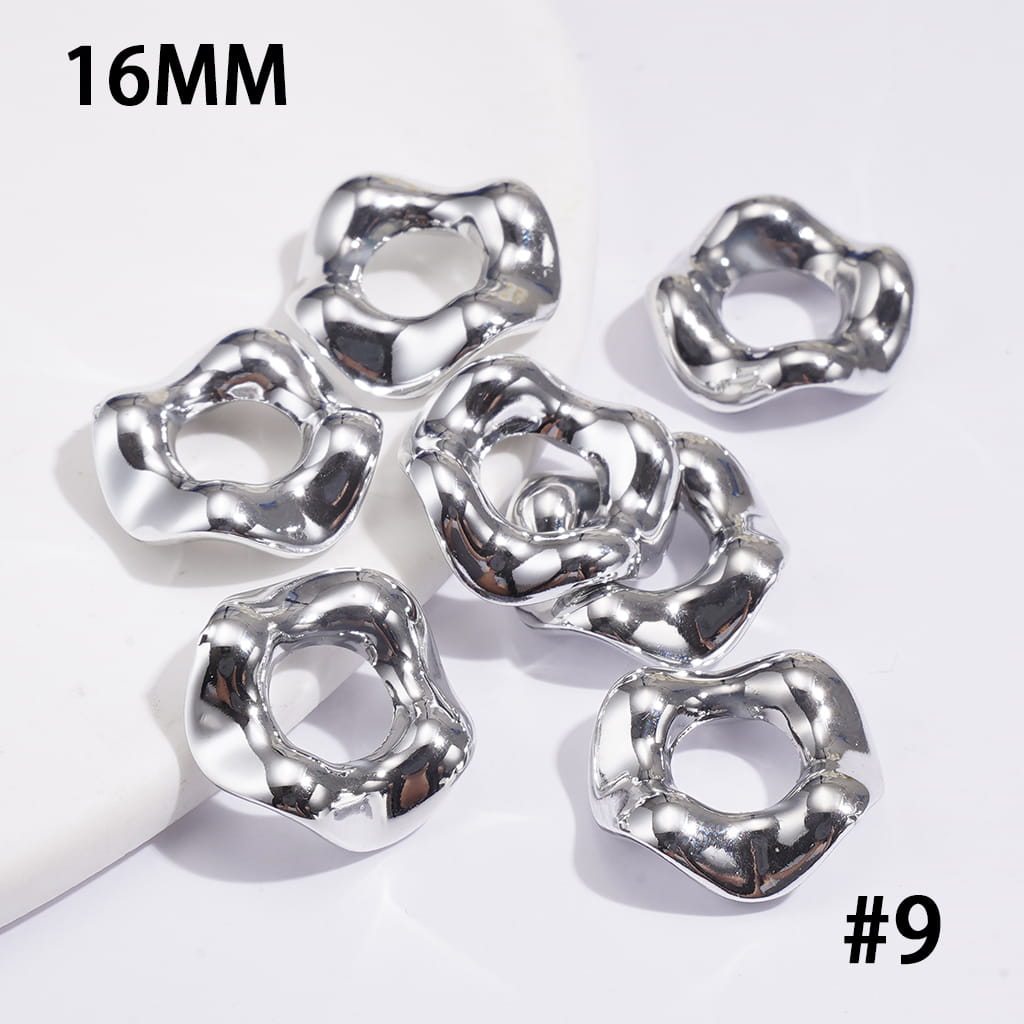 Glossy Metallic Wave-edged Hollow Design Acrylic Spacer Beads, 16MM, Multi-Color (The Hole Diameter is Around 6.5MM)