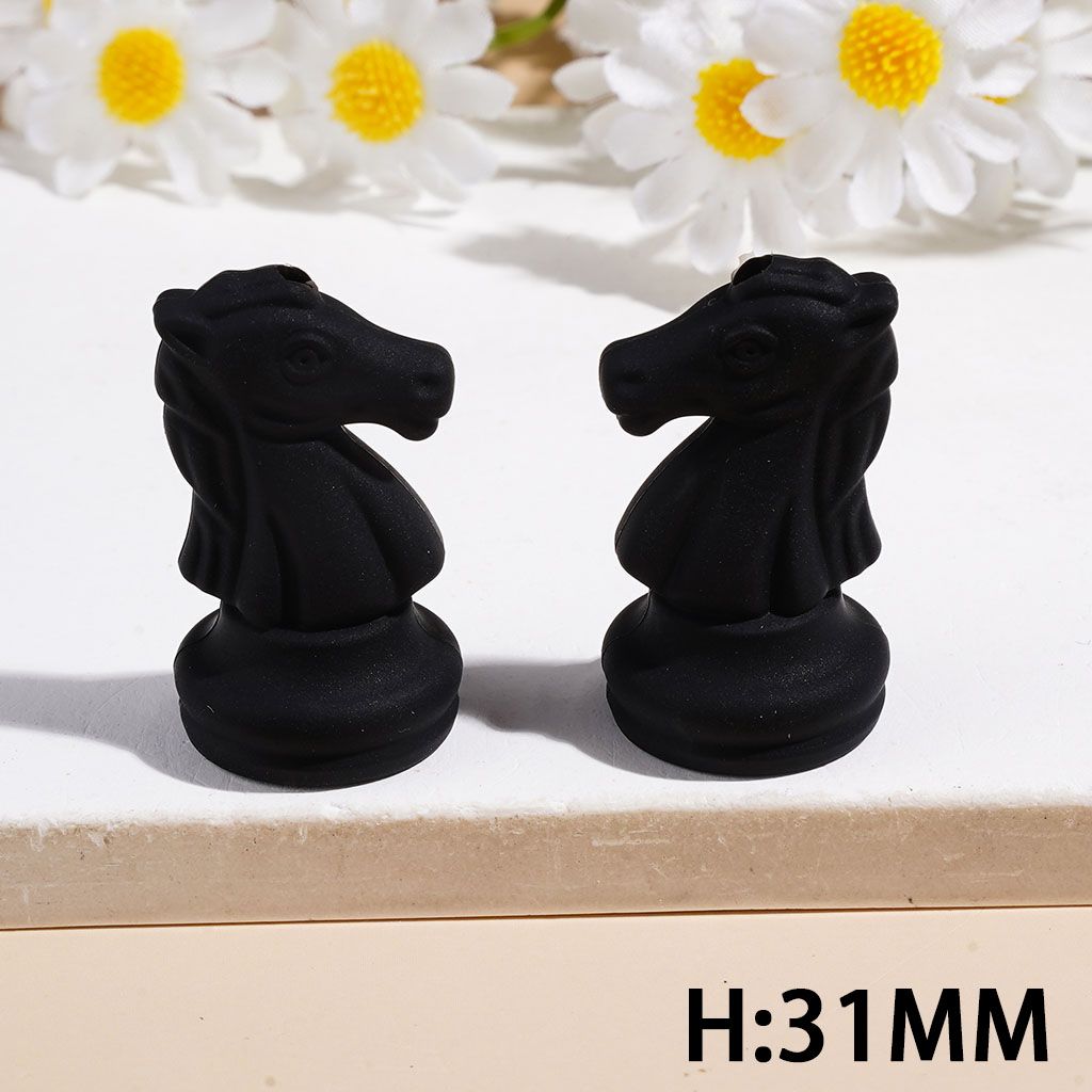 3D Classic Black Chess Piece King, Queen & More Silicone Focal Beads, Random Mix