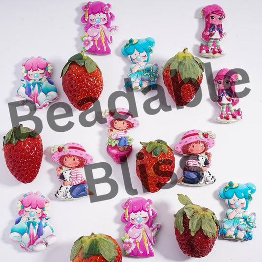 Acrylic Beads Pendant Concavo-Convex Berry Girl and Baby Girl Blow Bubbles Series Prints, Random Mix