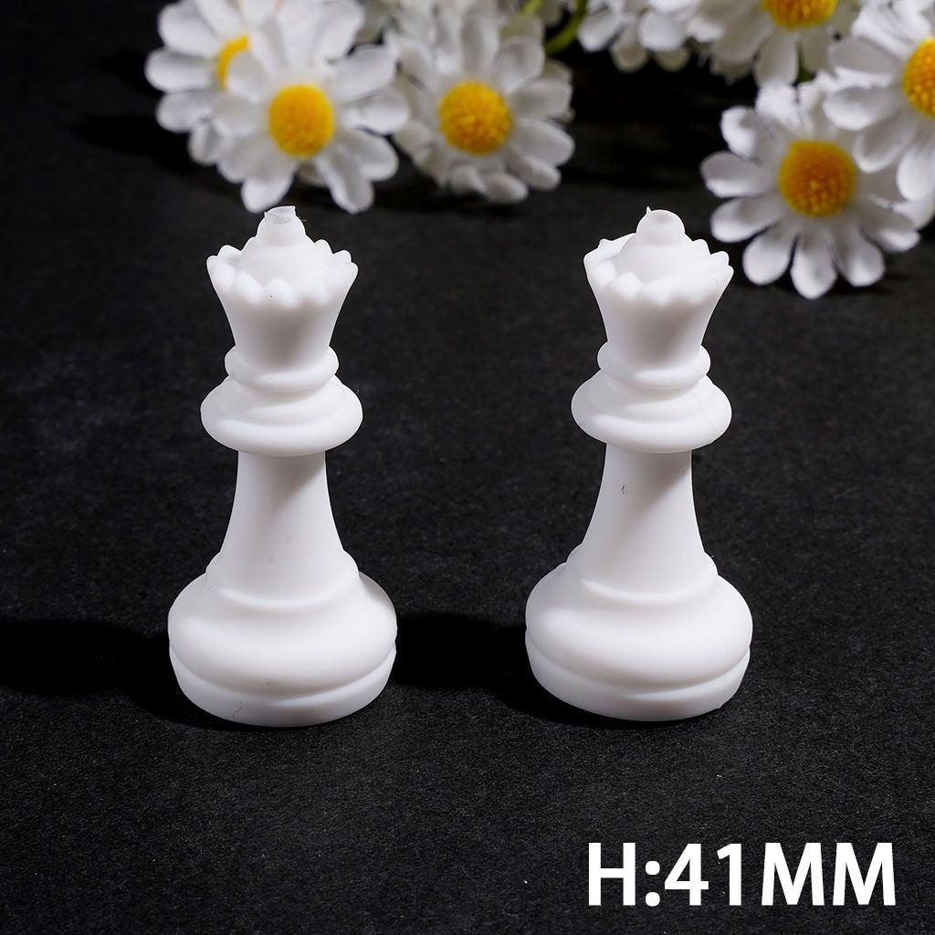 3D Elegant White Chess Piece King, Queen & More Silicone Focal Beads, Random Mix