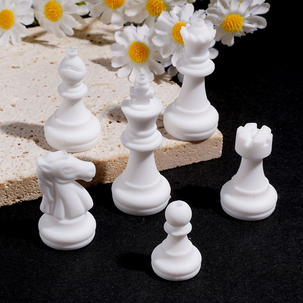 3D Elegant White Chess Piece King, Queen & More Silicone Focal Beads, Random Mix