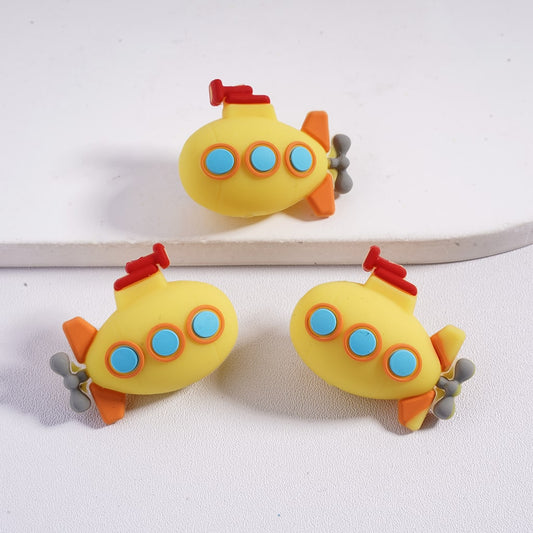 3D Cute Mini Yellow Submarine with Blue Porthole and Orange Propeller Silicone Focal Bead