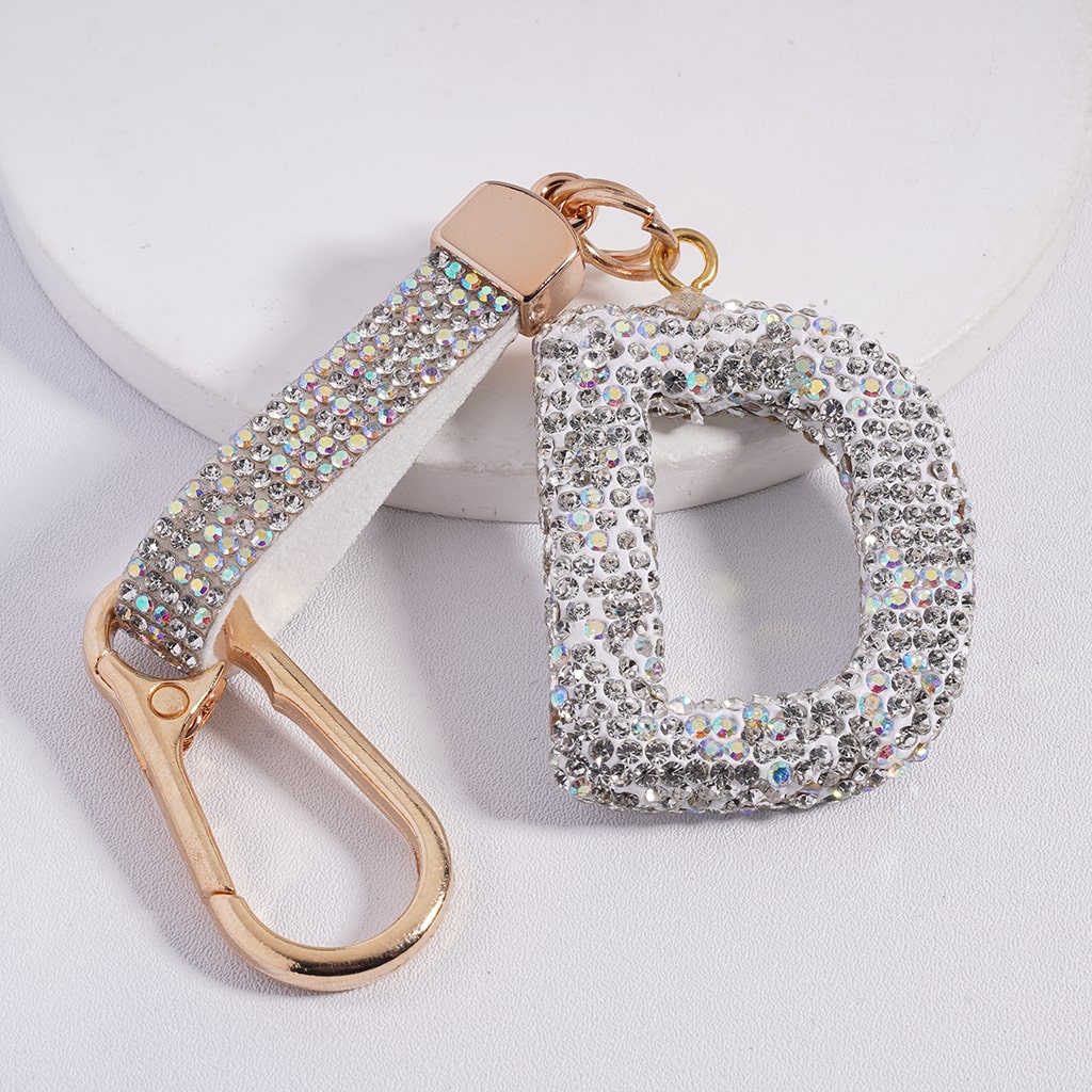 Lobster Clasp with Rhinestone Initial A-Z Letter with Rhinestone Tassel Closure Metal Keychain Clay Charm Pendant (Please Read Description)