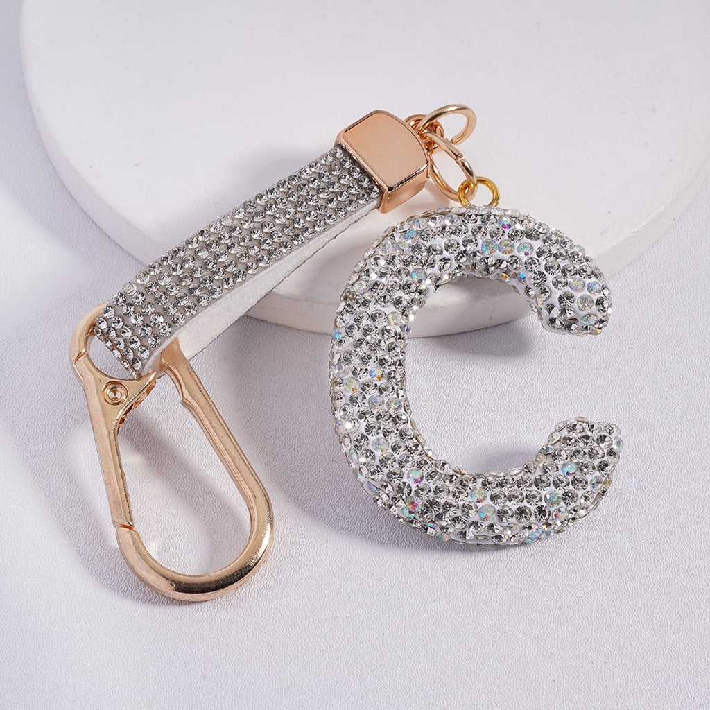 Lobster Clasp with Rhinestone Initial A-Z Letter with Rhinestone Tassel Closure Metal Keychain Clay Charm Pendant (Please Read Description)