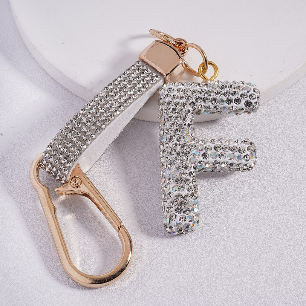 Lobster Clasp with Rhinestone Initial A-Z Letter with Rhinestone Tassel Closure Metal Keychain Clay Charm Pendant (Please Read Description)