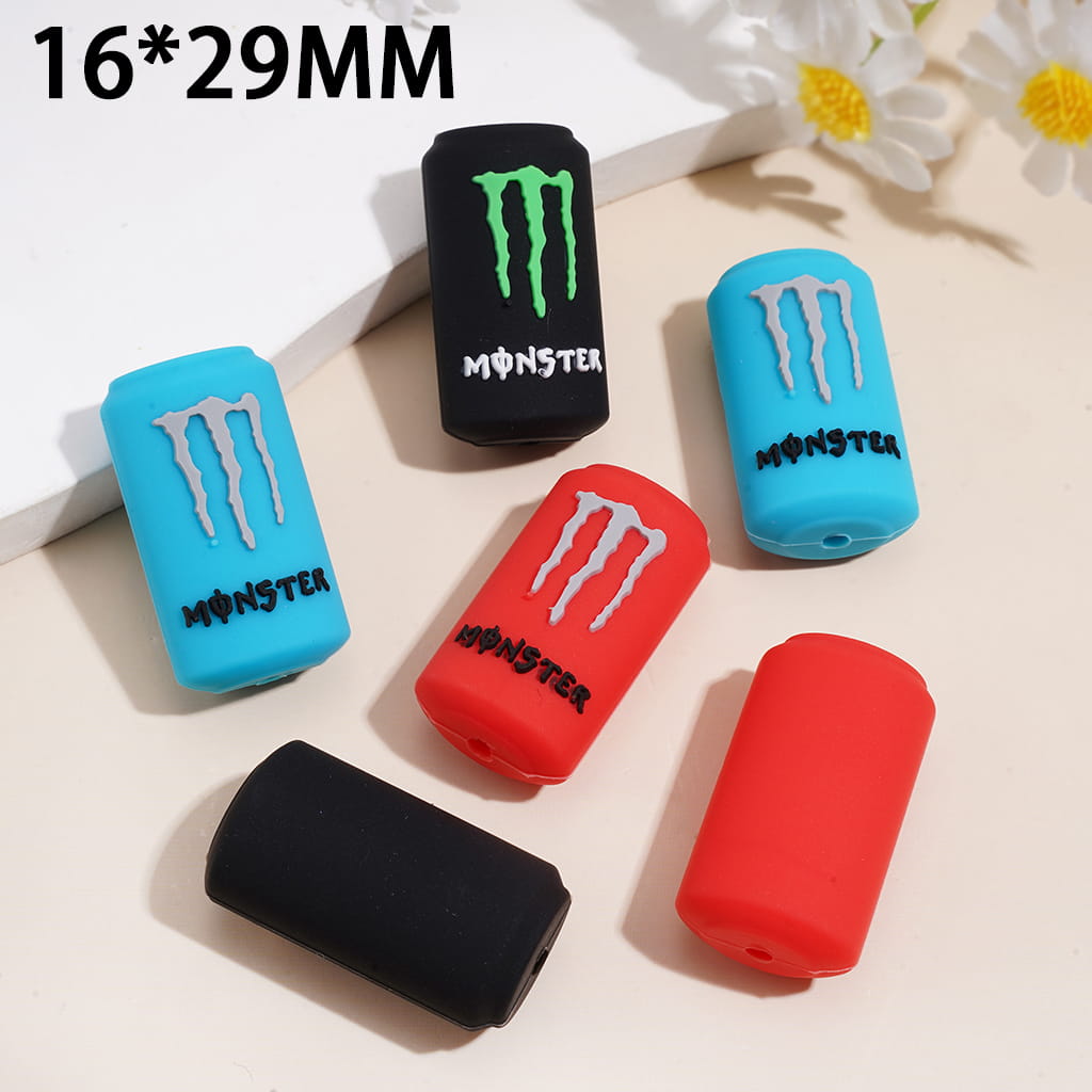 Cool Energy Drink Can with Claw Mark Design Silicone Focal Beads 16*29MM, Multi-Color