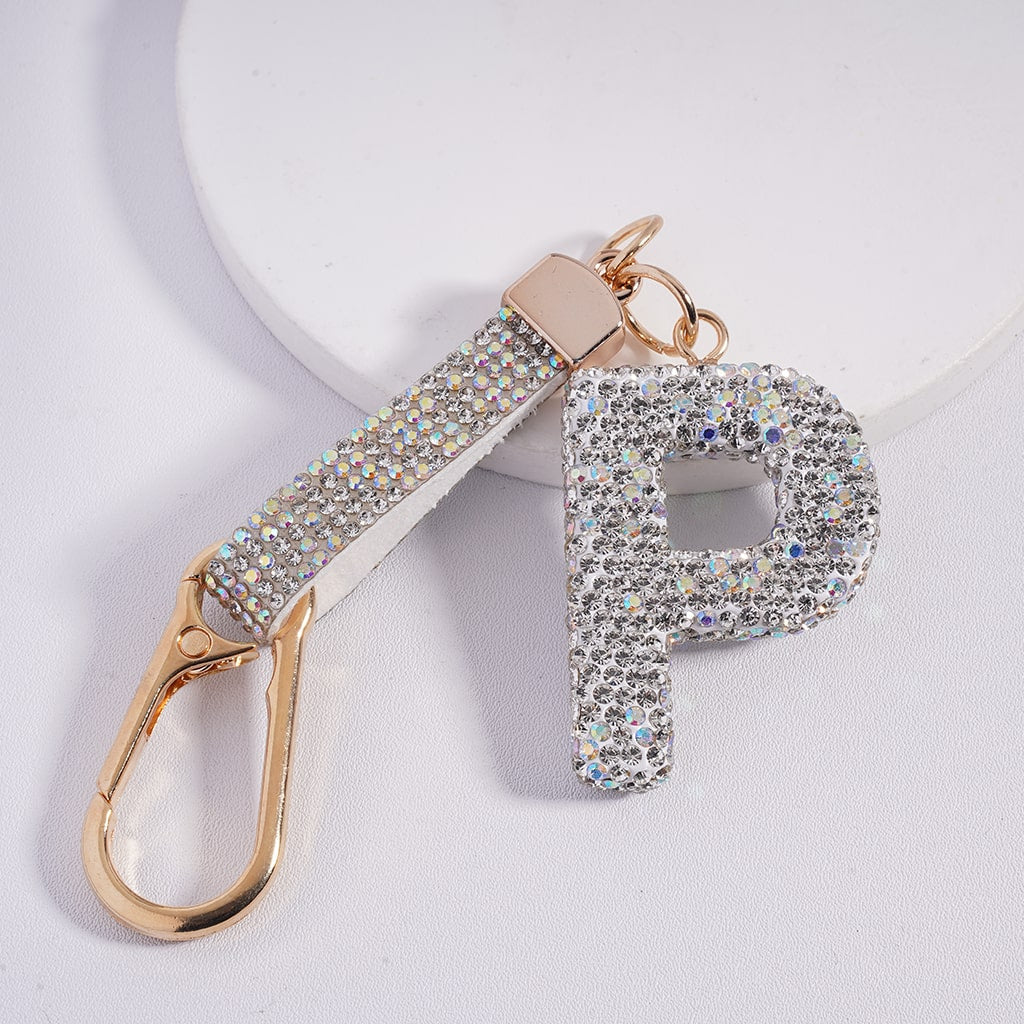 Lobster Clasp with Rhinestone Initial A-Z Letter with Rhinestone Tassel Closure Metal Keychain Clay Charm Pendant (Please Read Description)