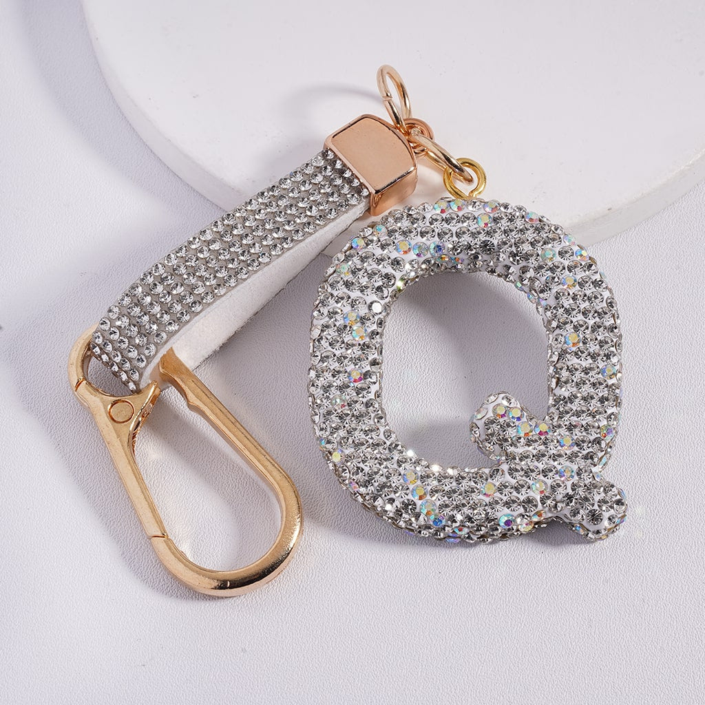 Lobster Clasp with Rhinestone Initial A-Z Letter with Rhinestone Tassel Closure Metal Keychain Clay Charm Pendant (Please Read Description)