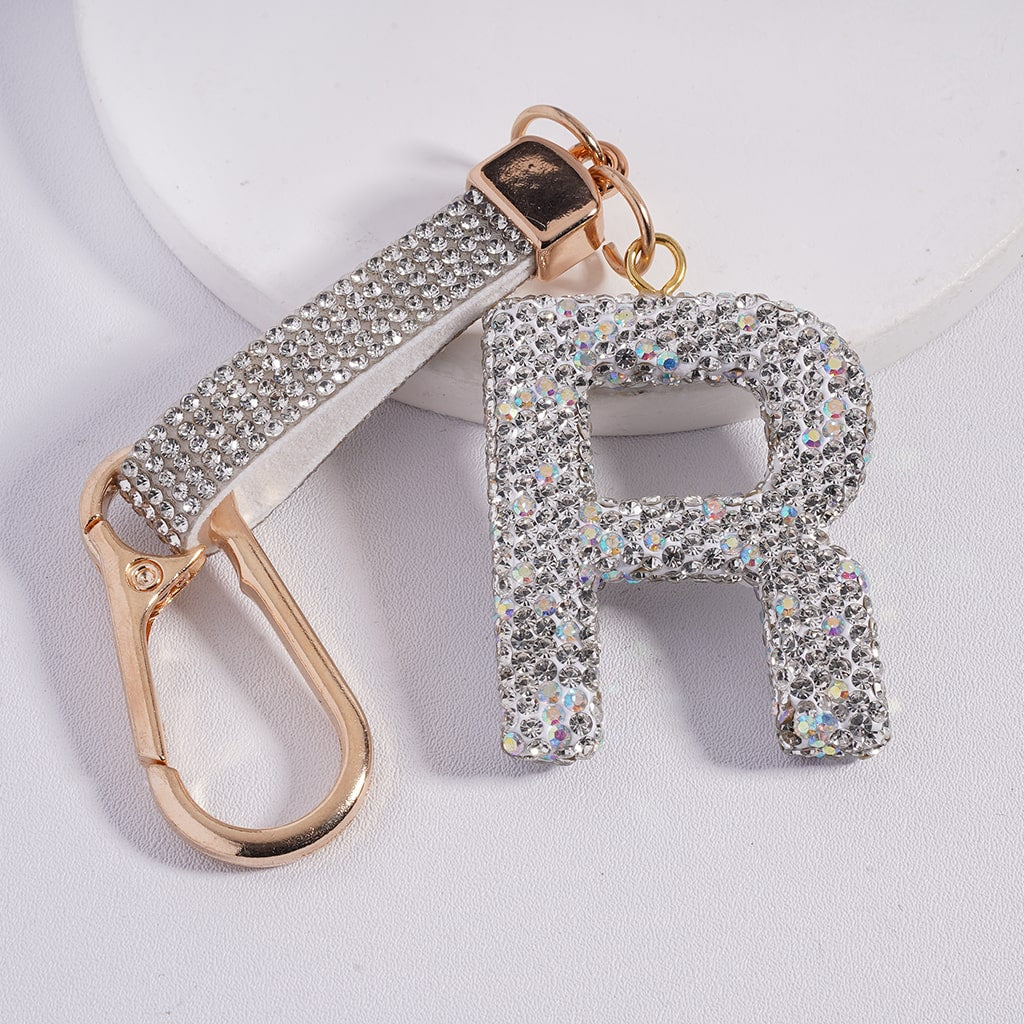 Lobster Clasp with Rhinestone Initial A-Z Letter with Rhinestone Tassel Closure Metal Keychain Clay Charm Pendant (Please Read Description)