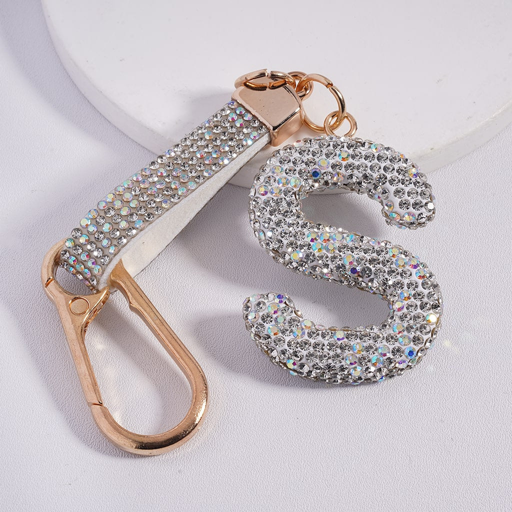 Lobster Clasp with Rhinestone Initial A-Z Letter with Rhinestone Tassel Closure Metal Keychain Clay Charm Pendant (Please Read Description)