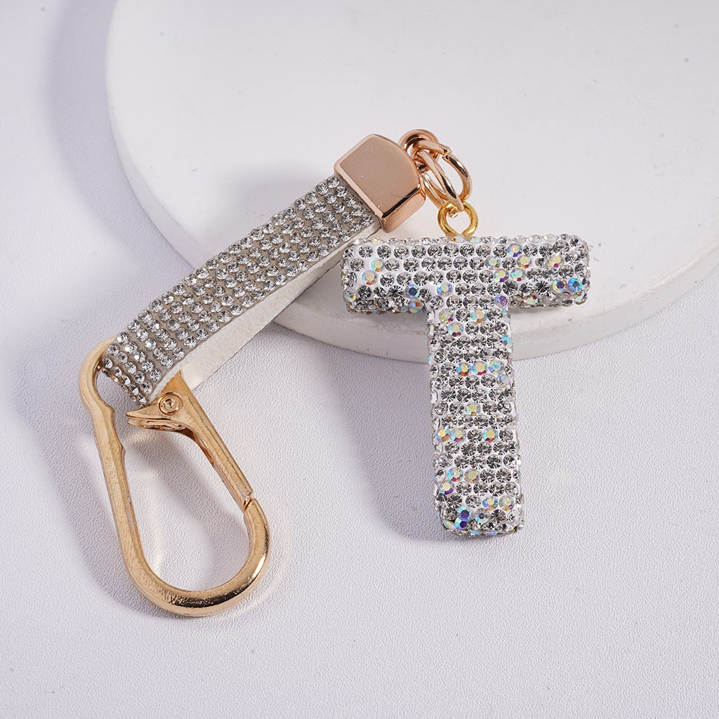 Lobster Clasp with Rhinestone Initial A-Z Letter with Rhinestone Tassel Closure Metal Keychain Clay Charm Pendant (Please Read Description)