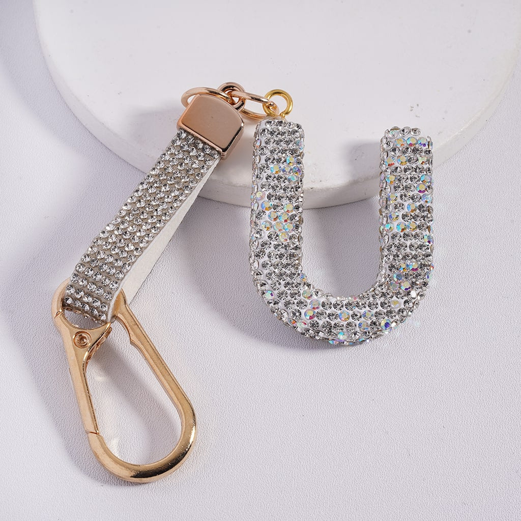 Lobster Clasp with Rhinestone Initial A-Z Letter with Rhinestone Tassel Closure Metal Keychain Clay Charm Pendant (Please Read Description)