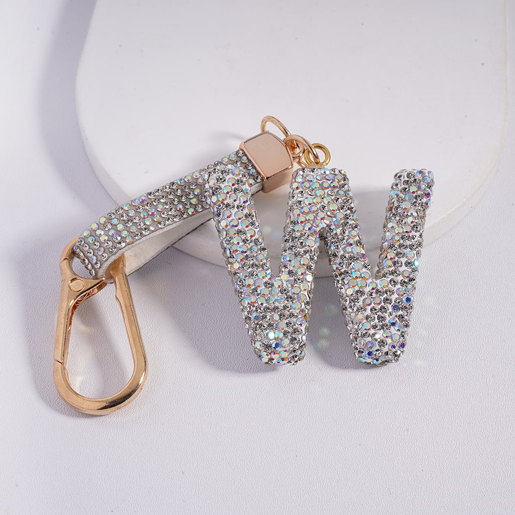 Lobster Clasp with Rhinestone Initial A-Z Letter with Rhinestone Tassel Closure Metal Keychain Clay Charm Pendant (Please Read Description)