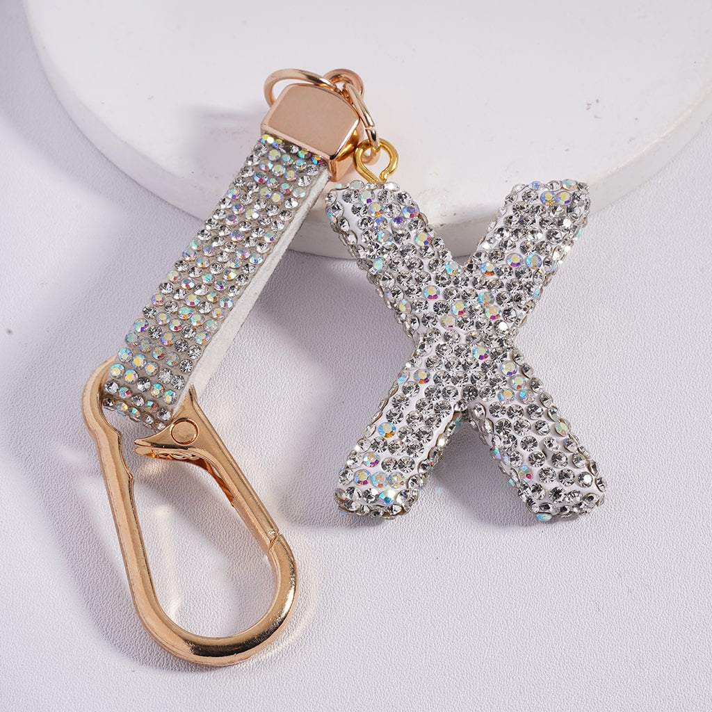 Lobster Clasp with Rhinestone Initial A-Z Letter with Rhinestone Tassel Closure Metal Keychain Clay Charm Pendant (Please Read Description)