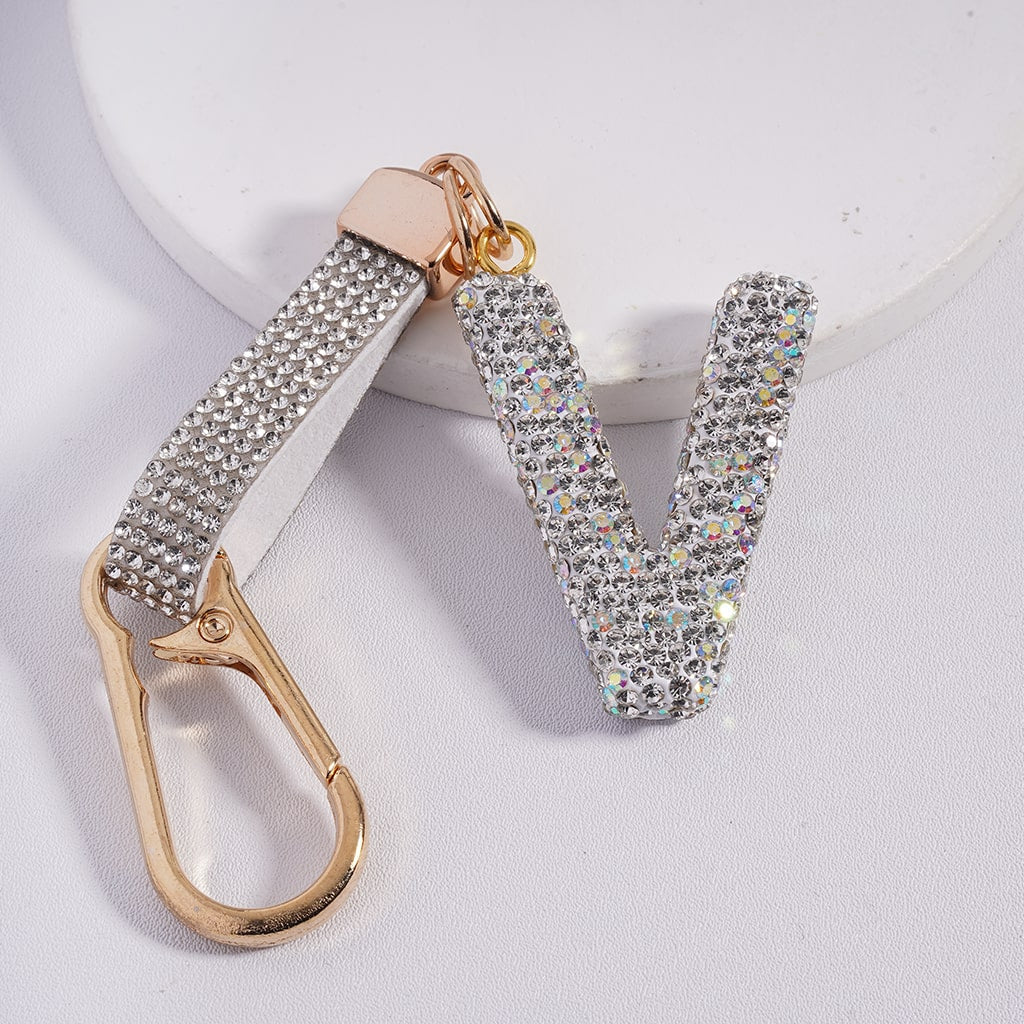 Lobster Clasp with Rhinestone Initial A-Z Letter with Rhinestone Tassel Closure Metal Keychain Clay Charm Pendant (Please Read Description)