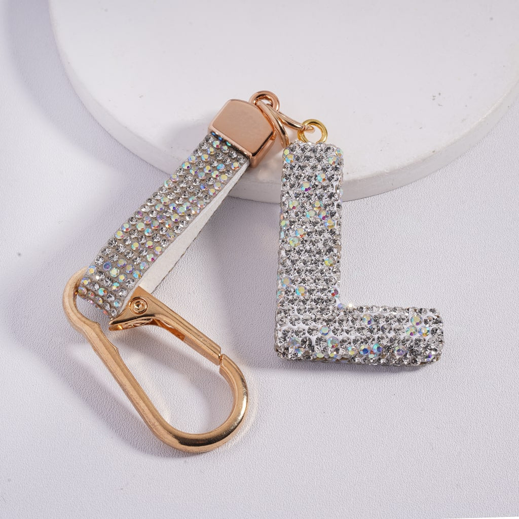 Lobster Clasp with Rhinestone Initial A-Z Letter with Rhinestone Tassel Closure Metal Keychain Clay Charm Pendant (Please Read Description)