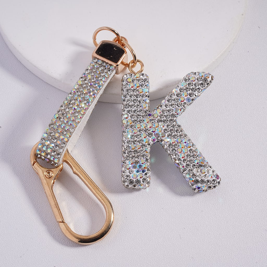 Lobster Clasp with Rhinestone Initial A-Z Letter with Rhinestone Tassel Closure Metal Keychain Clay Charm Pendant (Please Read Description)