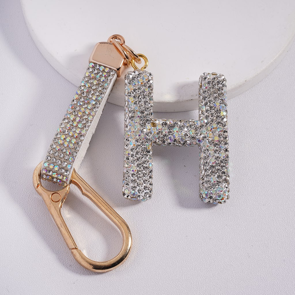 Lobster Clasp with Rhinestone Initial A-Z Letter with Rhinestone Tassel Closure Metal Keychain Clay Charm Pendant (Please Read Description)