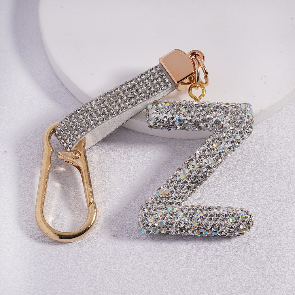 Lobster Clasp with Rhinestone Initial A-Z Letter with Rhinestone Tassel Closure Metal Keychain Clay Charm Pendant (Please Read Description)
