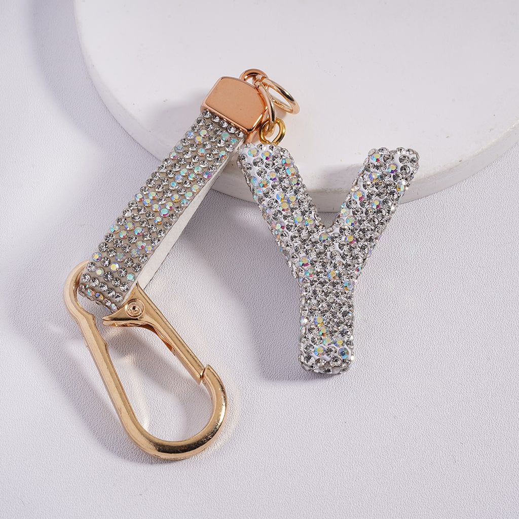 Lobster Clasp with Rhinestone Initial A-Z Letter with Rhinestone Tassel Closure Metal Keychain Clay Charm Pendant (Please Read Description)