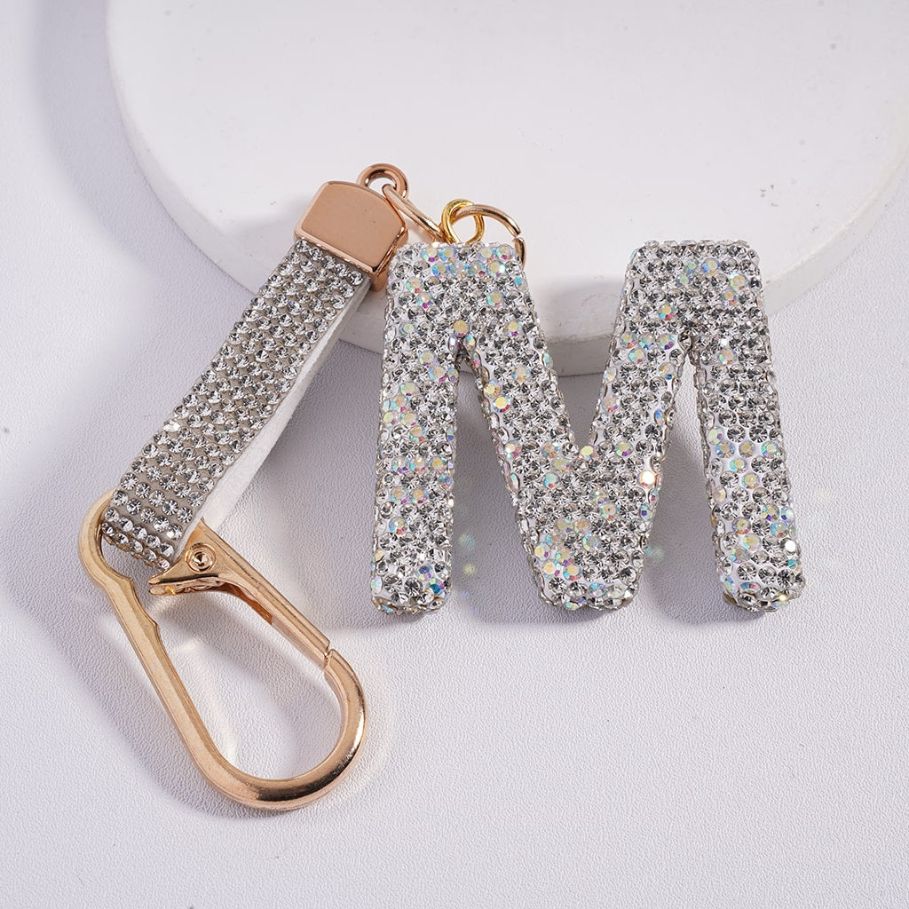 Lobster Clasp with Rhinestone Initial A-Z Letter with Rhinestone Tassel Closure Metal Keychain Clay Charm Pendant (Please Read Description)