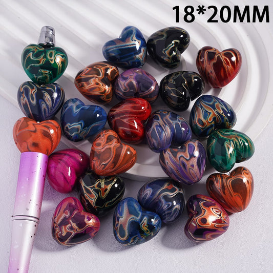 Water Marble Heart Shape Multi-Color Acrylic Beads 18*20MM Random Mix