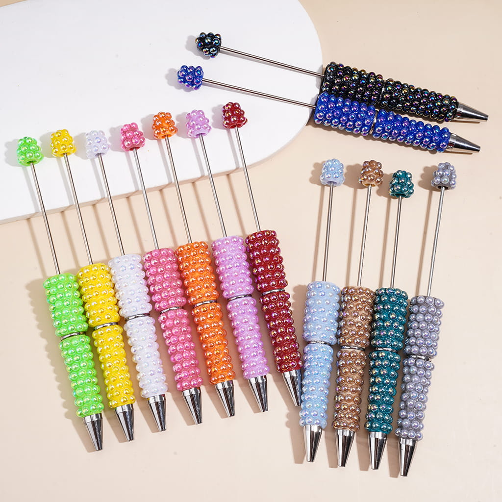 UV Coated Hand-Made Vibrant Colors with Half-Pearl Beadable Pen, Multi-color