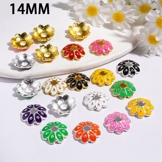 Silver & Gold Background Alloy Bead Cages with Heart Shaped Four-Leaf Clover in Diverse Colors, Bead Cap, 14MM (They Fit 14MM Beads)