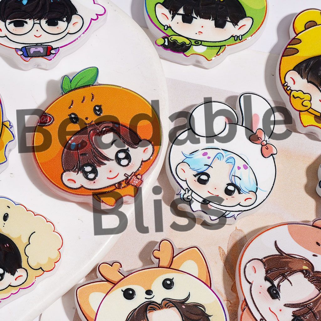 Acrylic Beads Image Style Korea Boy Group Wearing Diverse Cartoon Animal and Fruit Hat, Random Mix
