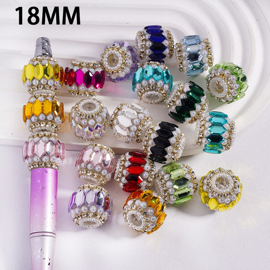 Hexagon Rhinestone with Pearl & Crystal Chain Multi Color Round Acrylic Beads 18MM