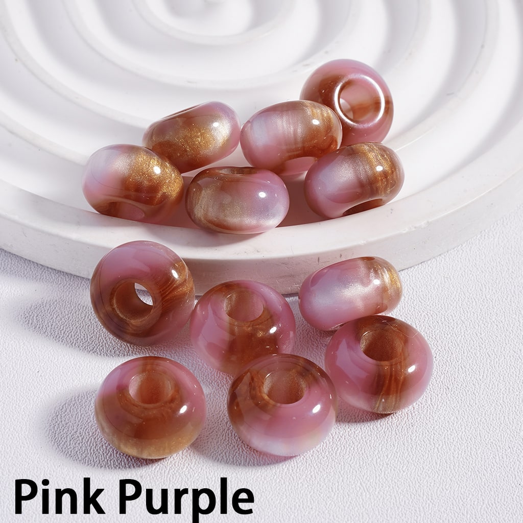 Cat Eye Style Wheel Shape with Gold Glitter Shiny Big Hole Acrylic Beads 7*13MM Random Mix