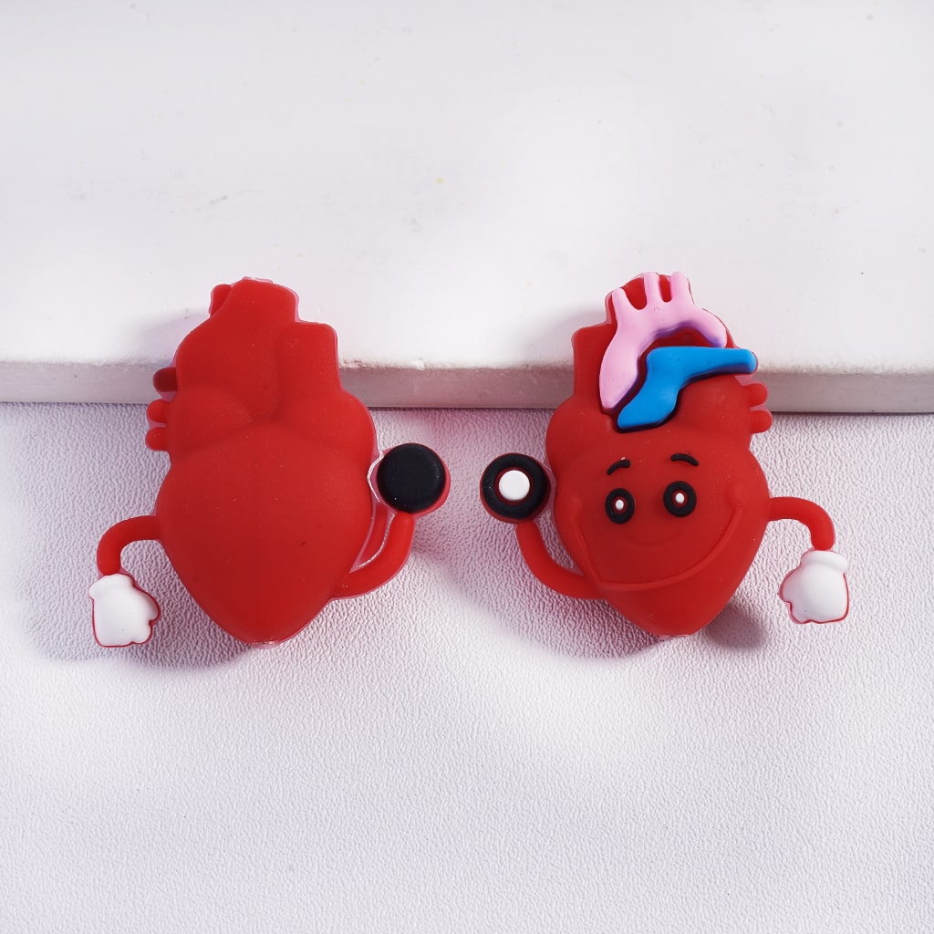 3D Cute Red Mini Heart Shape Model with Hands Romantic Theme Silicone Focal Beads