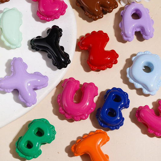 Playful Wavy-Edge Alphabet Letter Acrylic Beads, Multi-Color, Random Mix (The Hole is Horizontal, Not Vertical)