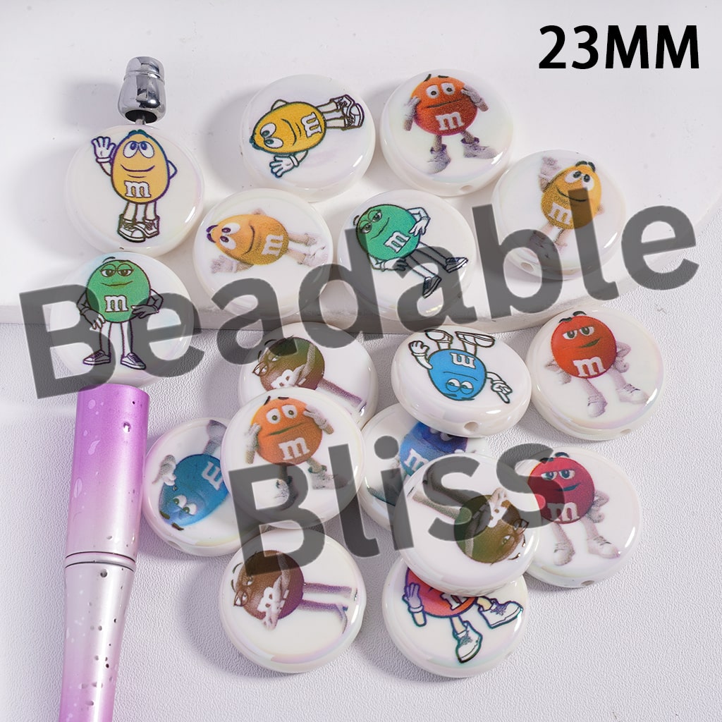 Acrylic Beads UV Coating Candy Chip Prints in Various Gesture, 23MM, W ...