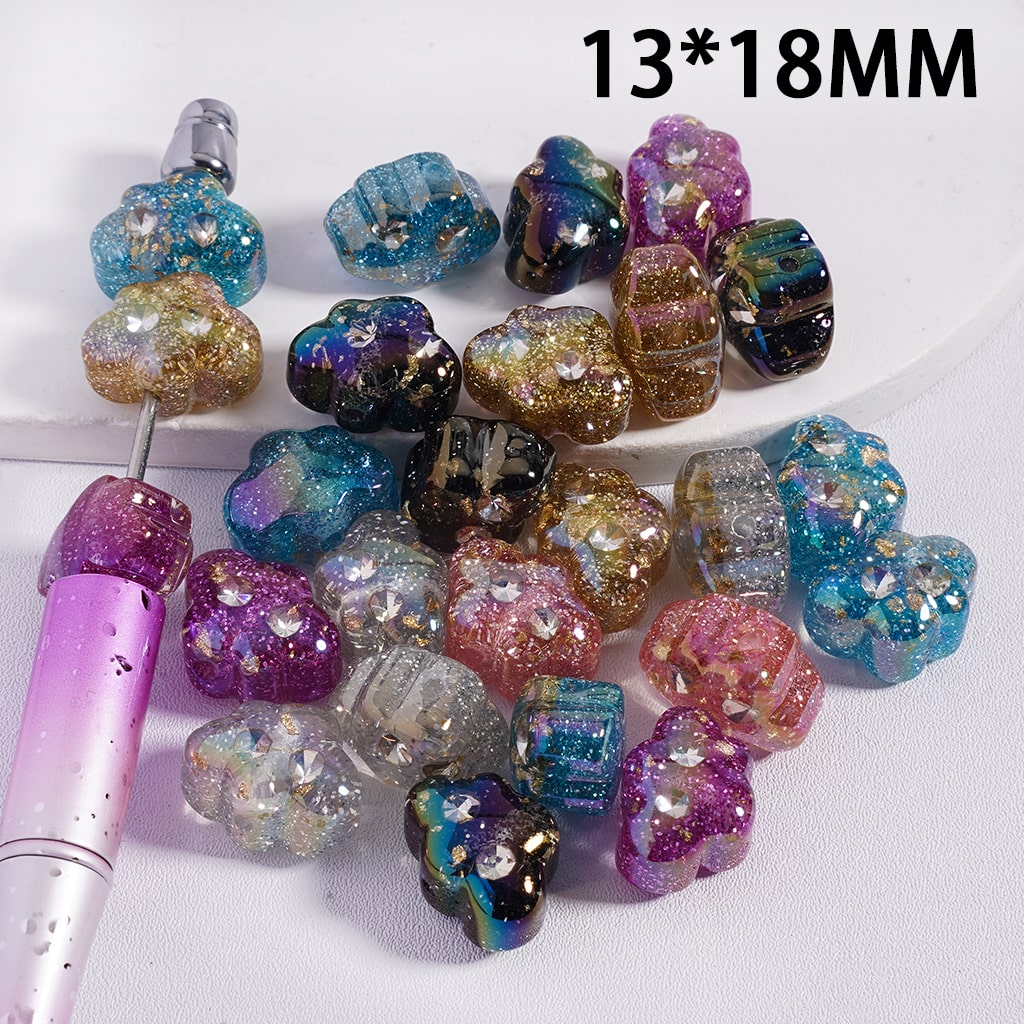Cloud Shape Acrylic Beads with Rhinestones & Gold Glitter 13*18MM Random Mix