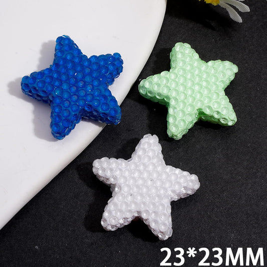 Vibrant Neon Colors Star-Shaped Design with Sparkling Clear Rhinestones Clay Beads, 23*23MM, Random Mix