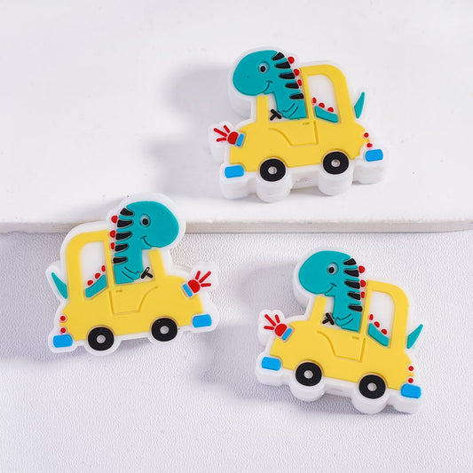 Cute Teal Dinosaur in Yellow Color Car Silicone Focal Beads