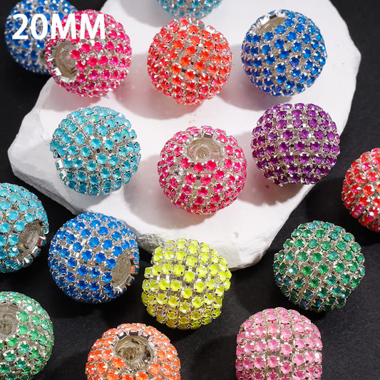 Hand-Made Vibrant Neon Color Rhinestone Chain-Covered Acrylic Beads, 20MM Random Mix (Protein Electroplating Coating Process)