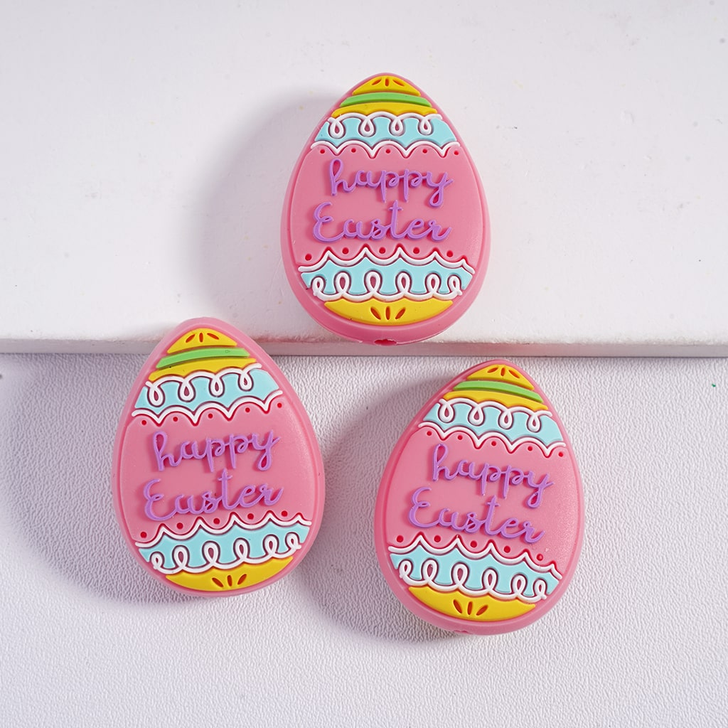 Happy Easter Colorful Egg with Text "Happy Easter" & Wave Stripes Silicone Focal Bead