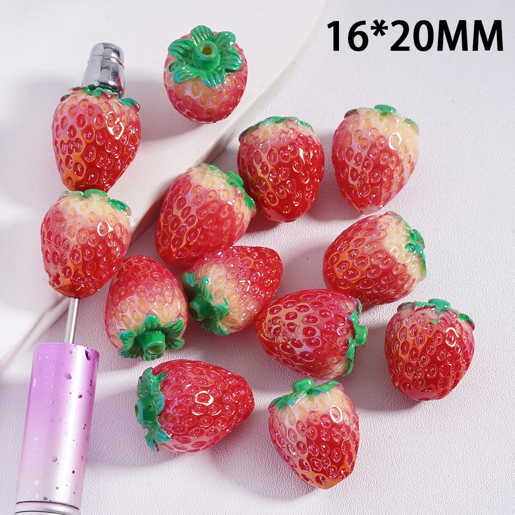 UV Coated Red Strawberry Shape Acrylic Beads 16*20MM