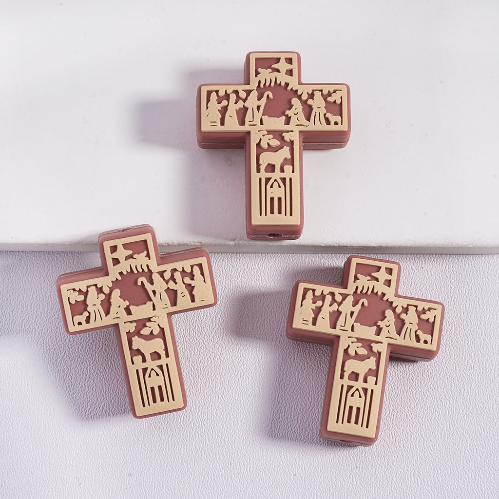 Christian Faith Symbol Cross & Bible Prints on Book Silicone Focal Beads