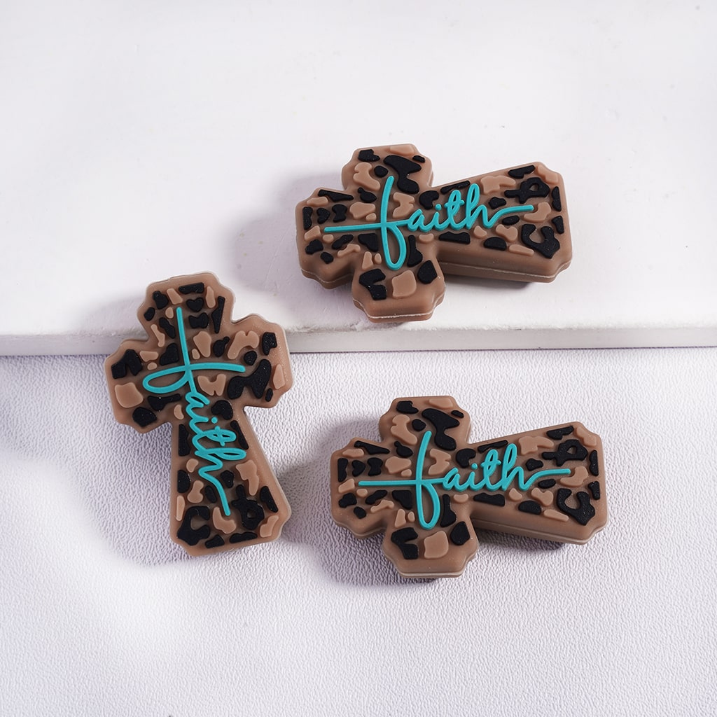 Christian Faith Symbol Cross & Bible Prints on Book Silicone Focal Beads