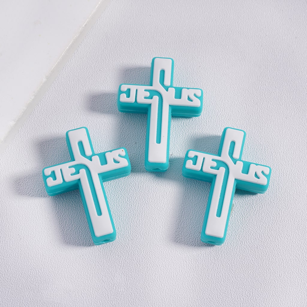 Christian Faith Symbol Cross & Bible Prints on Book Silicone Focal Beads