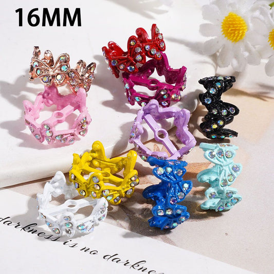 Regal Crown-Style Alloy Bead Cages with Butterfly & Sparkling AB Rhinestone, Bead Cap, 16MM, Multi-Color, Random Mix (They Fit 14MM Beads)